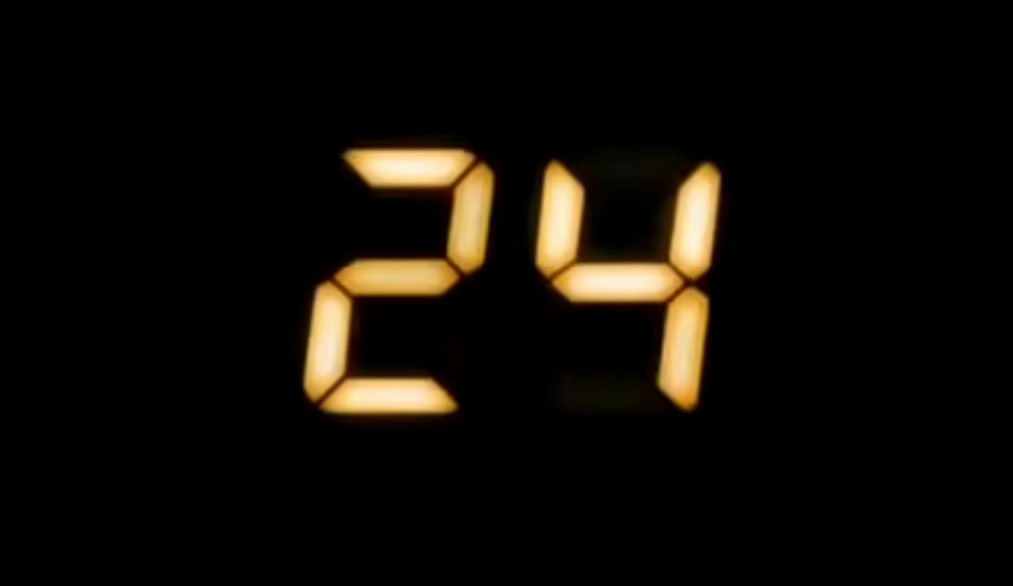 The image shows the number "24" displayed in digital style on a black background