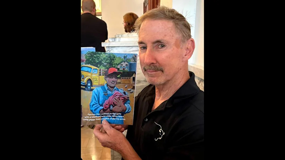 Farmer Dan in “Pig Pal and Cow” is based on Daniel Scally of Belleville.
