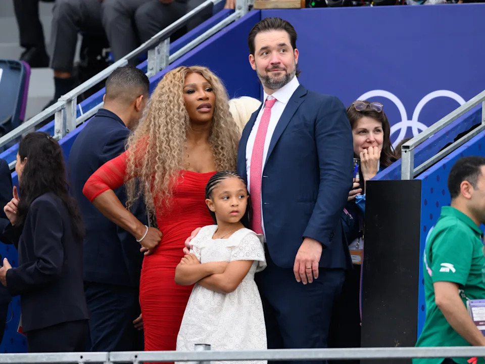 PARIS, FRANCE - JULY 26: Serena Williams, Alexis Ohanian and their daughter Adira River attend the Opening Ceremony of the Olympic Games Paris 2024 at the Trocadero on July 26, 2024 in Paris, France. (Photo by Karwai Tang/WireImage)
