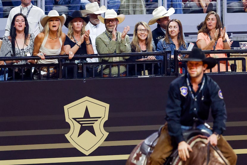Bella Hadid (second from left) cheers on her boyfriend Adan Banuelos as he competes in the...
