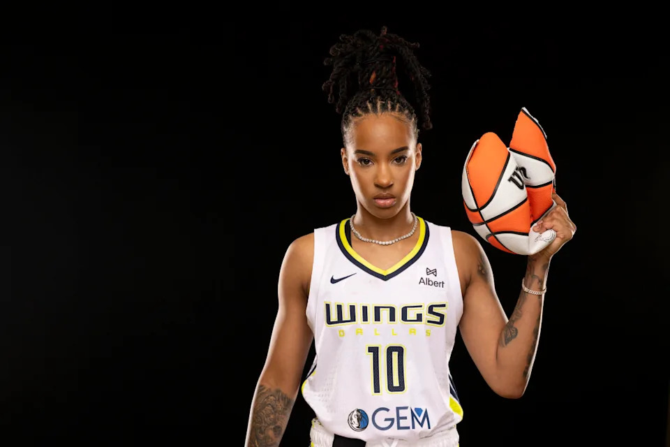 Dallas Wings guard Aziaha James poses for a photo during the 2025 Dallas Wings Media Day. Jerome Miron-Imagn Images
