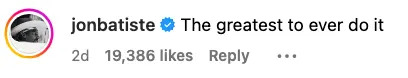 Comment saying, "The greatest to ever do it," with 19,386 likes and 2 days old