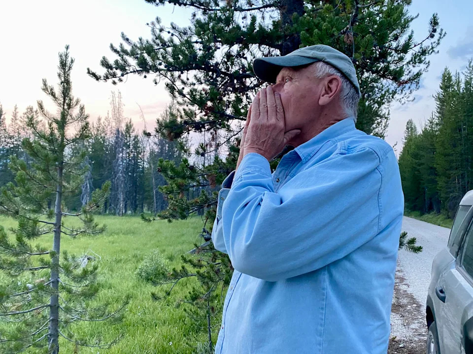  Carter Niemeyer howls while looking for wolves just outside of the Frank Church-River of No Return Wilderness. (Photo by Heath Druzin/For the Idaho Capital Sun)