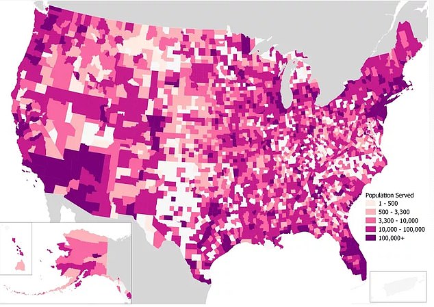 The above map shows populations served by drinking water with the highest levels of lead