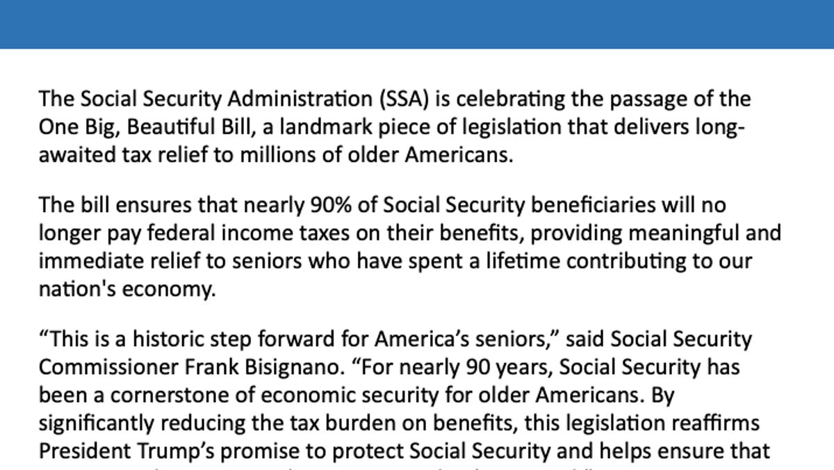 Unusual Social Security Administration email touts Big, Beautiful Bill