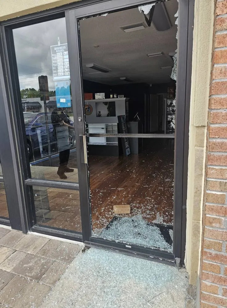 The glass of Rally Point Cards was smashed during a burglary on June 15.