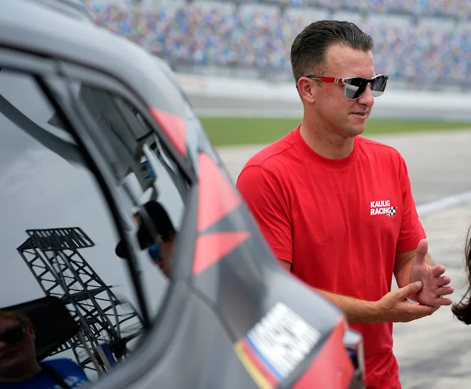 NASCAR driver AJ Allmendinger prepares to drive around the track at Daytona International Speedway in support of the NASCAR Foundation's Licence to Drive Track Laps event, Wednesday, July 23, 2025.