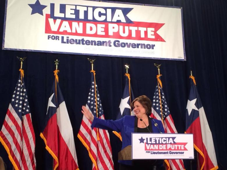 Leticia Van de Putte waves to a crowd of supporters, announcing her bid for Lt. Gov. of Texas Nov. 23, 2013.. Photo by Lindsay Rodriguez.