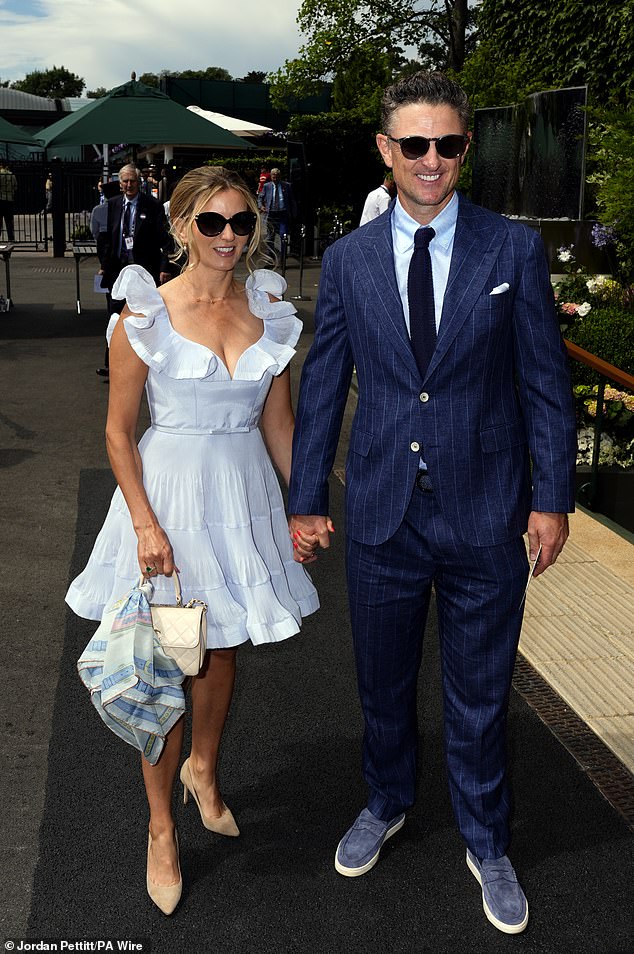 While pro golfer Justin Rose looked sharp in a blue pinstripe suit while attending with wife Kate, who was chic in a pale ruffled mini dress