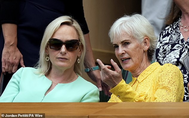 Judy put on a summery display in a bright yellow dress for the second day of the 2025 Wimbledon Championships