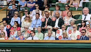 Today's Royal Box at Wimbledon featured actors, former sports stars, and even a touch of royalty 1. Lady Tamara van Custem 2. Rebel Wilson and wife Ramona Agruma 3.Vim Maru 4. Lady Rose Gilman 5. Cate Blanchett 6. Alexander Armstrong  7. June Blanchett 8. and 9. Twins Alexander and Oliver Kent-Braham 10. Peter Salmon 11. Deborah Jevans 12. Sarah Lancashire 13. Justin Rose 14. Britney Theriot 15. Kate Rose 16. Russell Crowe 17. Sir Jackie Stewart