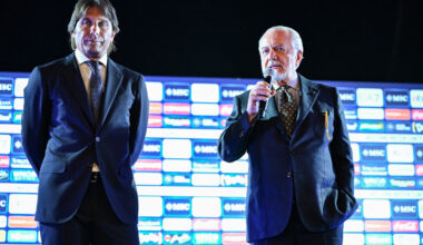 NAPLES, ITALY - JUNE 26: Antonio Conte new SSC Napoli head coach and Aurelio De Laurentiis SSC Napoli president during SSC Napoli new manager unveiling on June 26, 2024 in Naples, Italy. (Photo by Francesco Pecoraro/Getty Images)