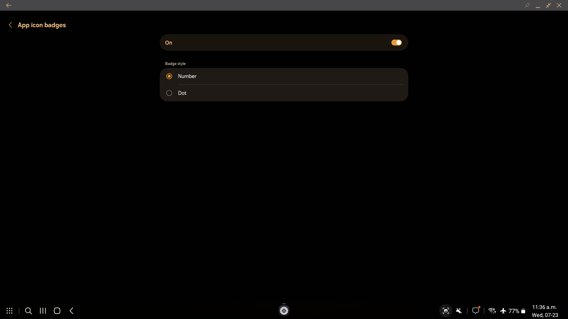 App icon badge settings in One UI 7 under classic DeX