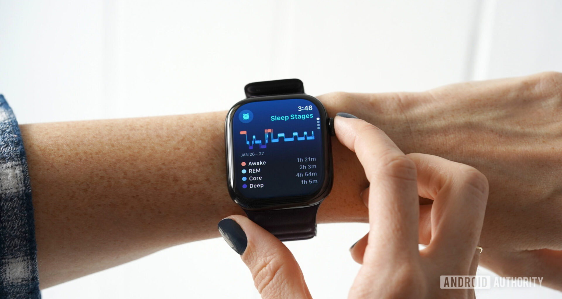 An Apple Watch user checks their Sleep Stages data.