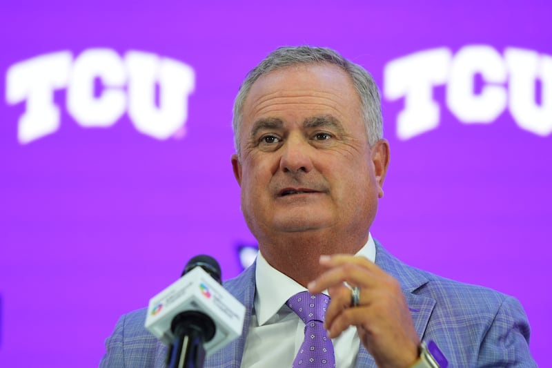 TCU head coach Sonny Dykes speaks during the Big 12 football media days in Frisco, Texas, Wednesday, July 9, 2025.