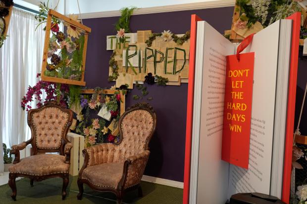 An oversized bookmark is featured in a display at The...