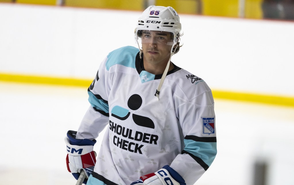 Brett Berard plays in the third annual Shoulder Check hockey showcase game at Terry Conners Rink on July 24, 2025, in Stamford, CT.