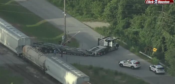 Major crash between train, 18-wheeler shuts down W. Hardy Road frontage lanes