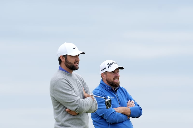 Ireland's Shane Lowry and USA's Scottie Scheffler. Photograph: Brian Lawless/PA