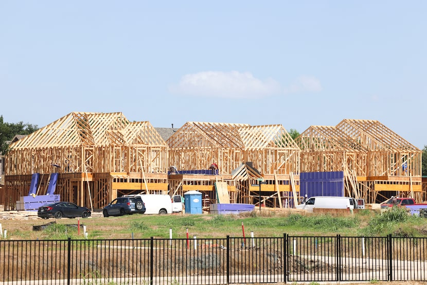 New two-story homes under construction photographed in the Buckner Terrace neighborhood, on...