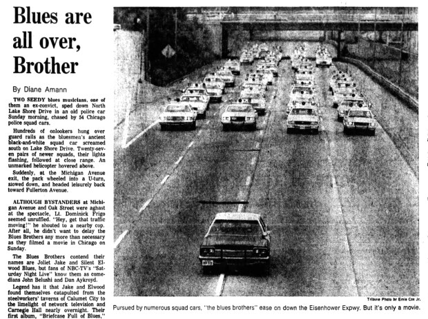 Filming in Chicago for "The Blues Brothers" movie starring John Belushi as Joliet Jake and Dan Aykroyd as Elwood Blues began on July 22, 1979. (Chicago Tribune)