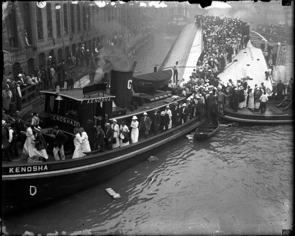 844 people drowned aboard the Eastland in the Chicago River