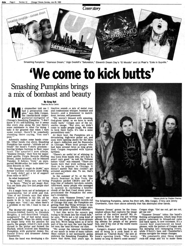 "With 'Siamese Dream,' one of about a dozen good-to-great records out of Chicago this year, the (Smashing) Pumpkins are getting Next Big Thing writeups in national magazines," Tribune critic Greg Kot wrote about the record in 1993. (Chicago Tribune)