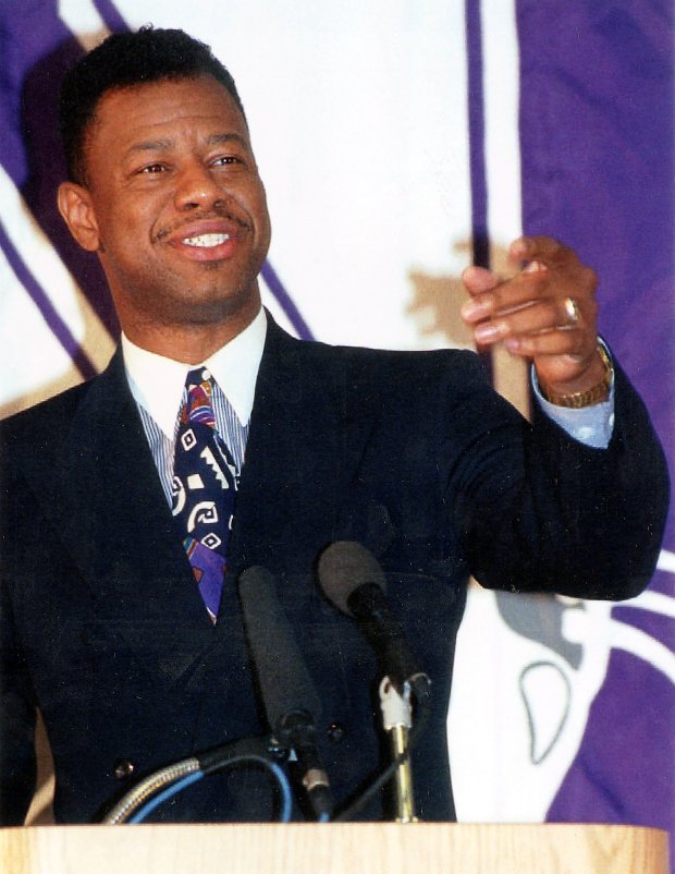 Ricky Byrdsong on May 10, 1993, after he was named the new men's basketball coach at Northwestern University. (Jim Robinson/Chicago Tribune)
