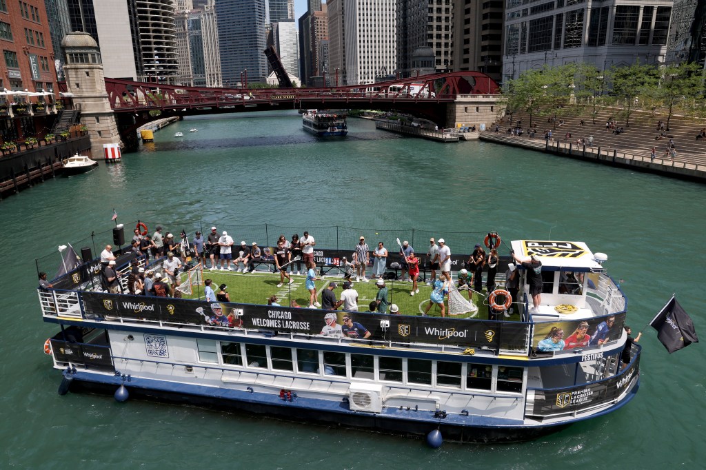 Lacrosse on a boat. Premier Lacrosse players hit Chicago River