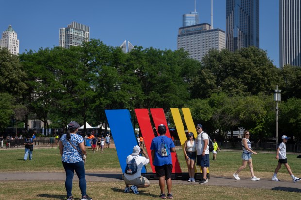 Fans enjoy the atmosphere in Grant Park during the NASCAR...