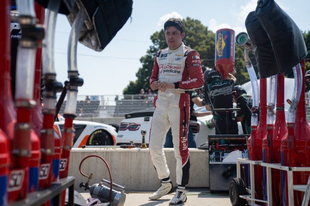 AdventHealth’s Erik Jones (43) stands in pit row during the...