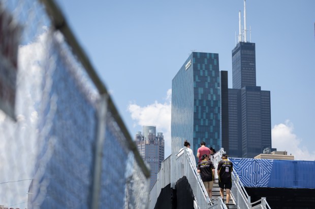 Fans enjoy the atmosphere in Grant Park during the NASCAR...