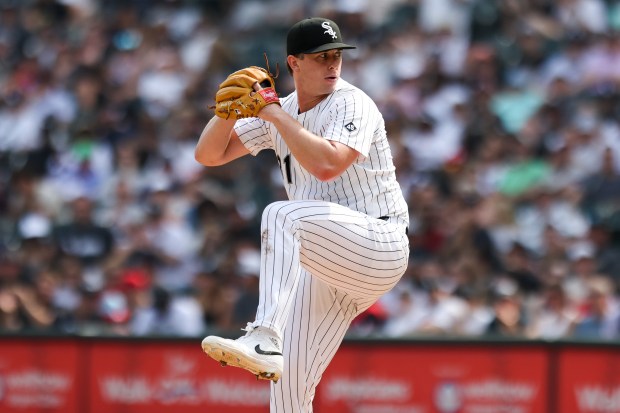 Chicago White Sox pitcher Grant Taylor (31) pitches in the ninth inning against the Cleveland Guardians at Rate Field on Sunday, July 13, 2025. (Eileen T. Meslar/Chicago Tribune)