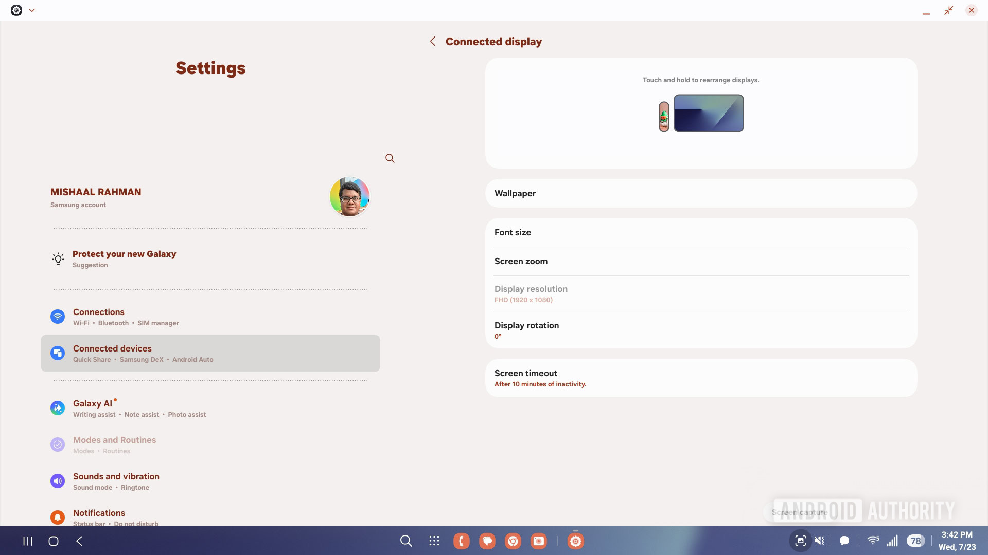 Connected display options in One UI 8