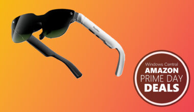 RayNeo Air 3s AR glasses on a gradient background with an Amazon Prime Day deals logo.