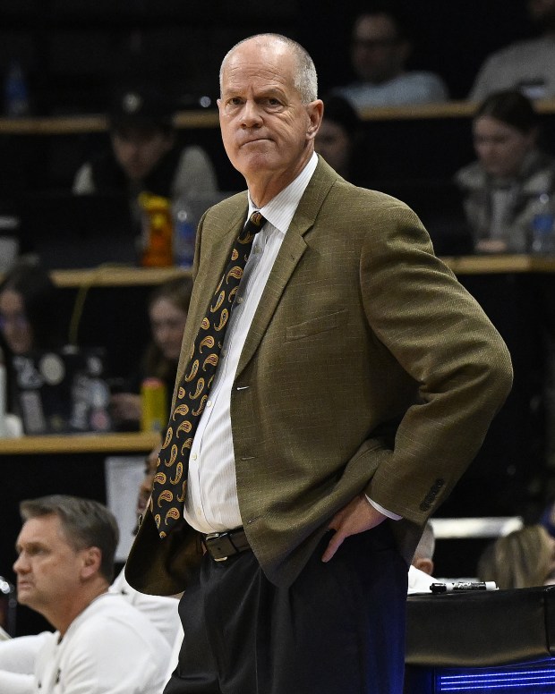 Colorado head coach, Tad Boyle,   during the BYU game in Boulder  on Jan. 21, 2025.(Cliff Grassmick/Staff Photographer)