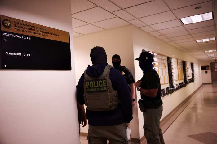 ICE (Immigration and Customs Enforcement Officers) continued to detain people at 26 Federal Plaza on Jul. 28 