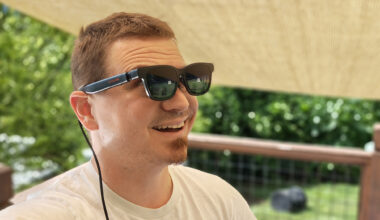Wearing a pair of Viture Luma Pro glasses while using Spacewalker's Immersive 3D feature