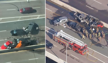 Multi-vehicle crash and car fire on Gardiner Expressway in Toronto