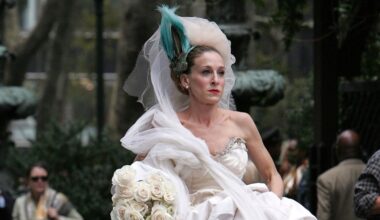 Sarah Jessica Parker on the set of "Sex and the City: The Movie" wearing a Vivienne Westwood design.