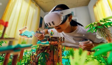 Girl wearing Meta Quest 3 headset interacting with a jungle playset
