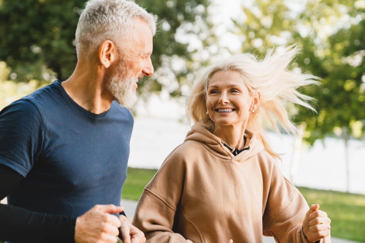 Middle-aged couple walking for exercise