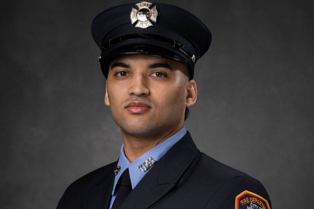 Portrait of a firefighter in uniform.