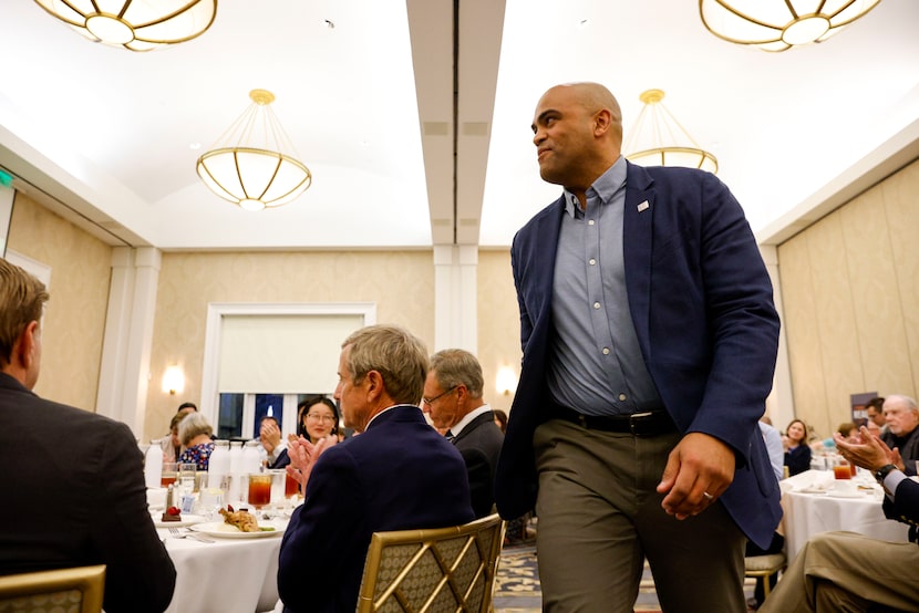 Former Senate candidate Colin Allred walks to the stage for a Q&A session hosted by...