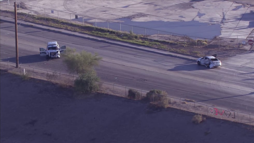 Video from the scene showed a patrol car and a white sedan with crash damage.