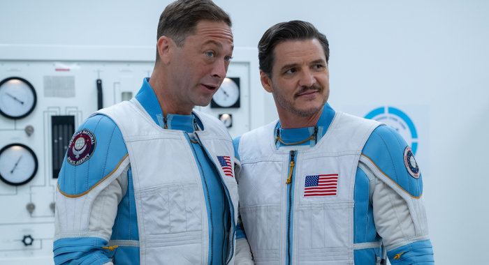 Ebon Moss-Bachrach and Pedro Pascal in The Fantastic Four: First Steps (2025)
