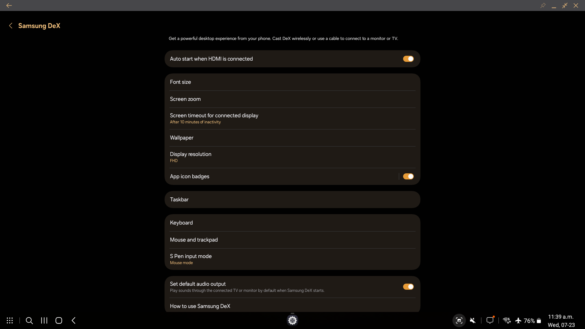 Full Samsung DeX settings in One UI 7