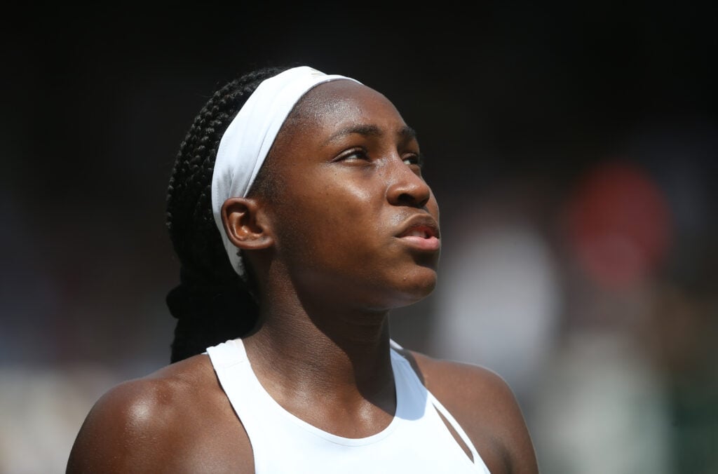Coco Gauff during her match against Simona Halep in their Ladies' Singles Fourth Round match during Day 7 of The Championships.