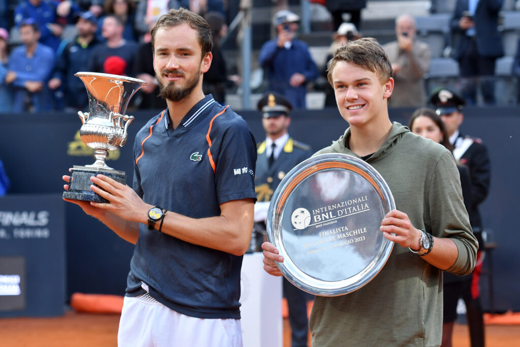 The Russian tennis player Daniil Medvedev wins the Italian tennis internationals at the Foro Italico. Rome (Italy), May 21st, 2023.