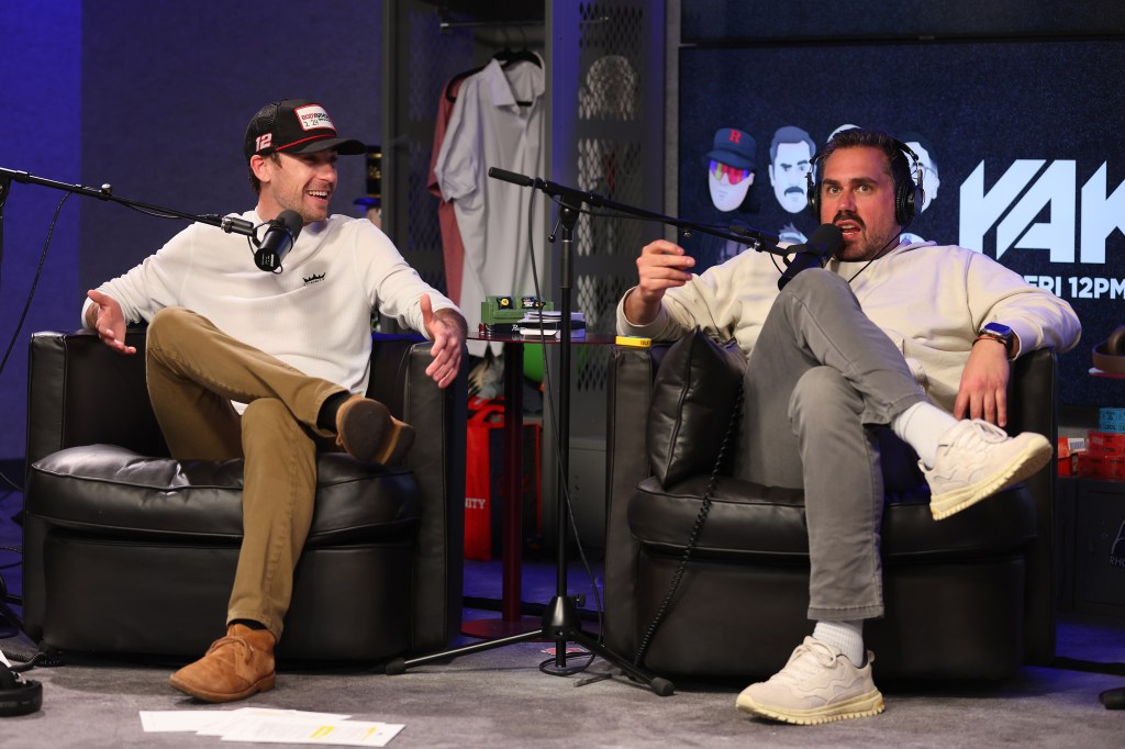 NASCAR Cup Series driver Ryan Blaney speaks with Barstool Sports Dan "Big Cat" Katz on set of "The Yak" at Barstool Sports Chicago on February 27, 2024 in Chicago, Illinois.
